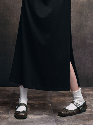 Myler Crinkle-Effect Bow Square-Toe Buckled Mary Janes, Dark Brown, hi-res