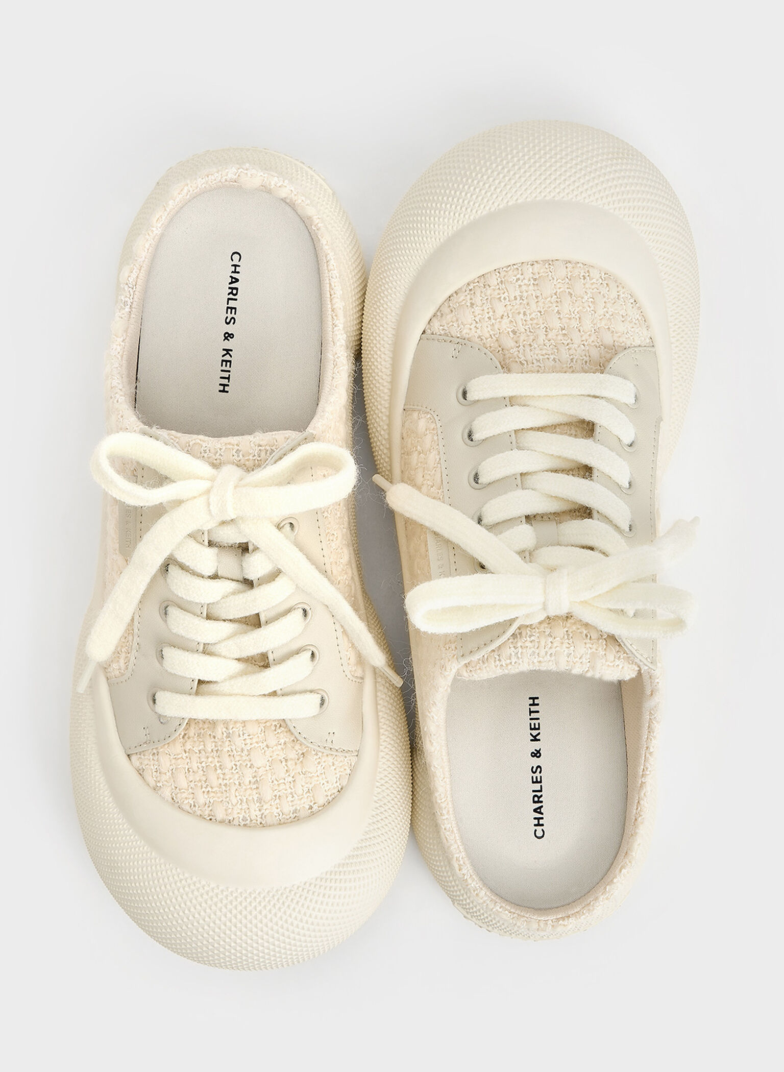 Tweed Lace-Up Slip-On Sneakers, Chalk, hi-res