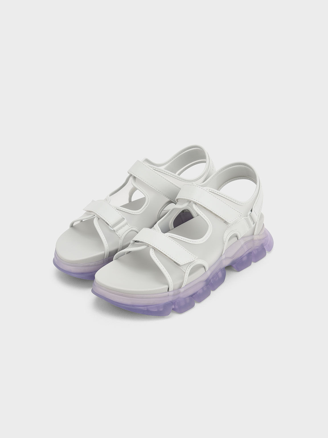 Coloured Translucent-Sole Chunky Sport Sandals, Purple, hi-res