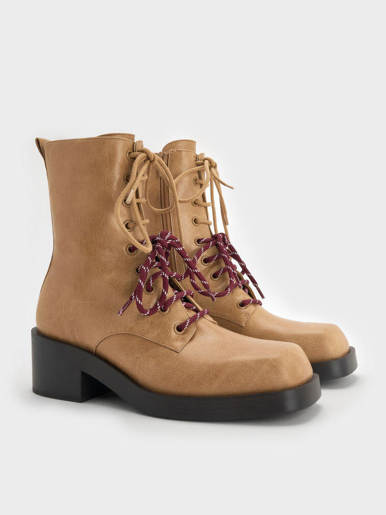 Logan Double-Lace Mid-Calf Combat Boots, Sand, hi-res