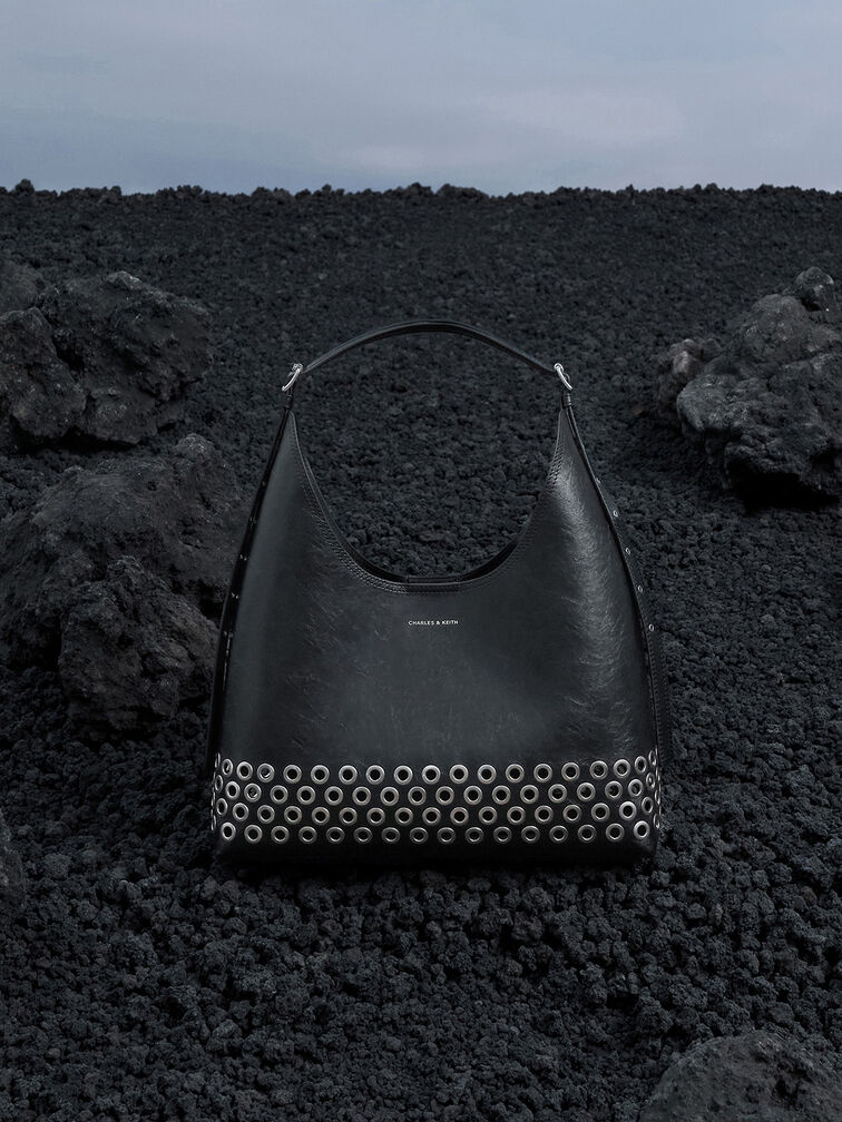 Liv Grommet Hobo Bag, Noir, hi-res