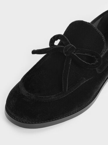Velvet Bow Loafers, Black Textured, hi-res