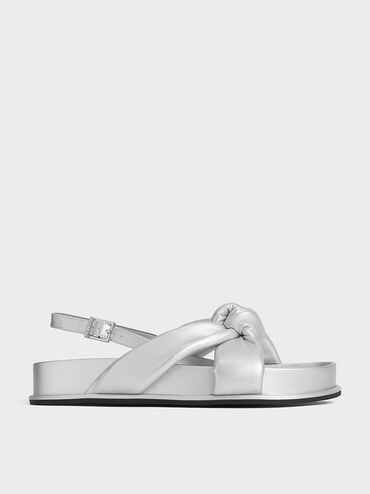 Rosetta Metallic Knotted Puffy Sandals, Silver, hi-res