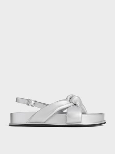 Rosetta Metallic Knotted Puffy Sandals, Silver, hi-res