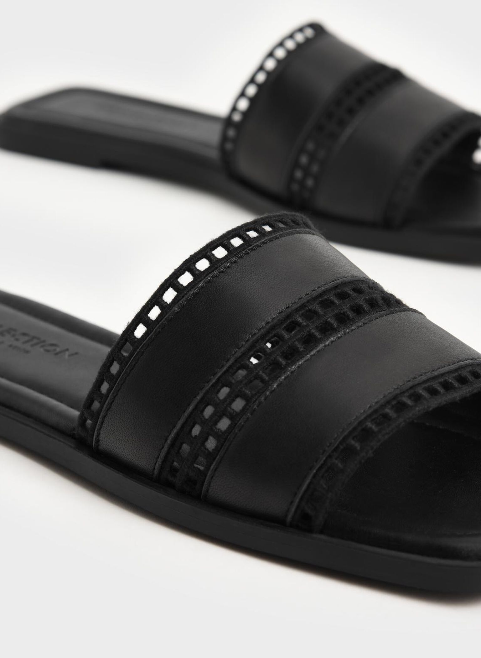 Cut-Out Square-Toe Slides, Black, hi-res