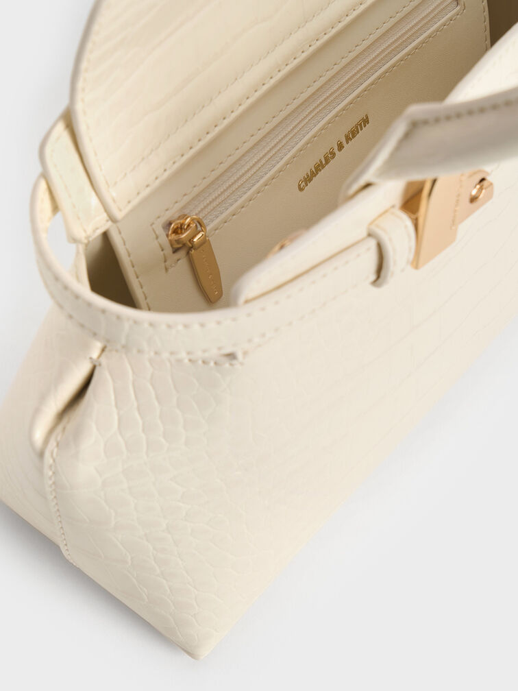 Aurelia Croc-Effect Metallic-Accent Elongated Tote, Cream, hi-res