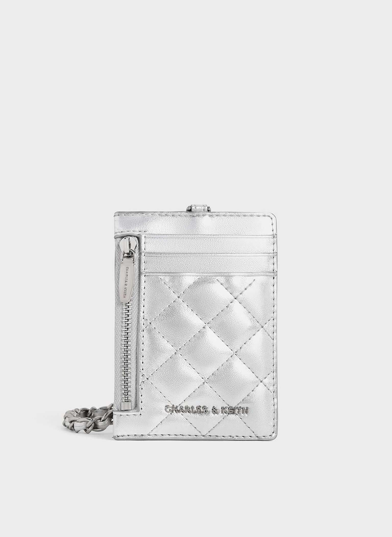 Wisteria Quilted Braided-Strap Card Holder, Silver, hi-res