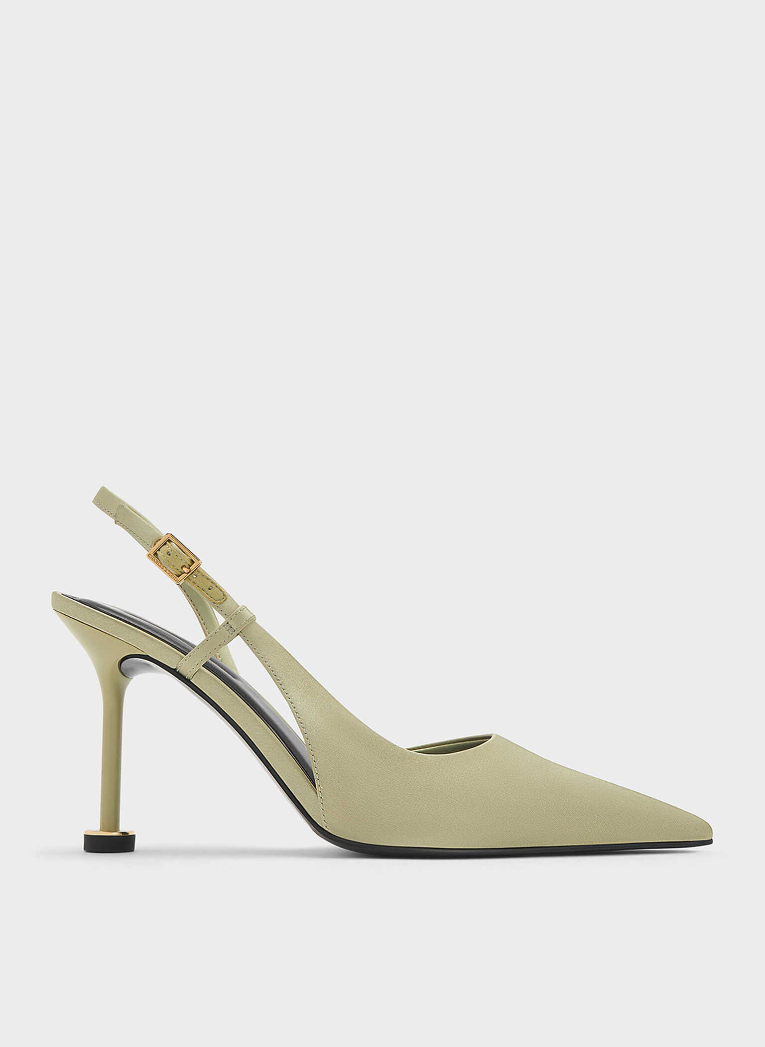 Recycled Polyester Pointed-Toe Sculptural-Heel Slingback Pumps, Green, hi-res