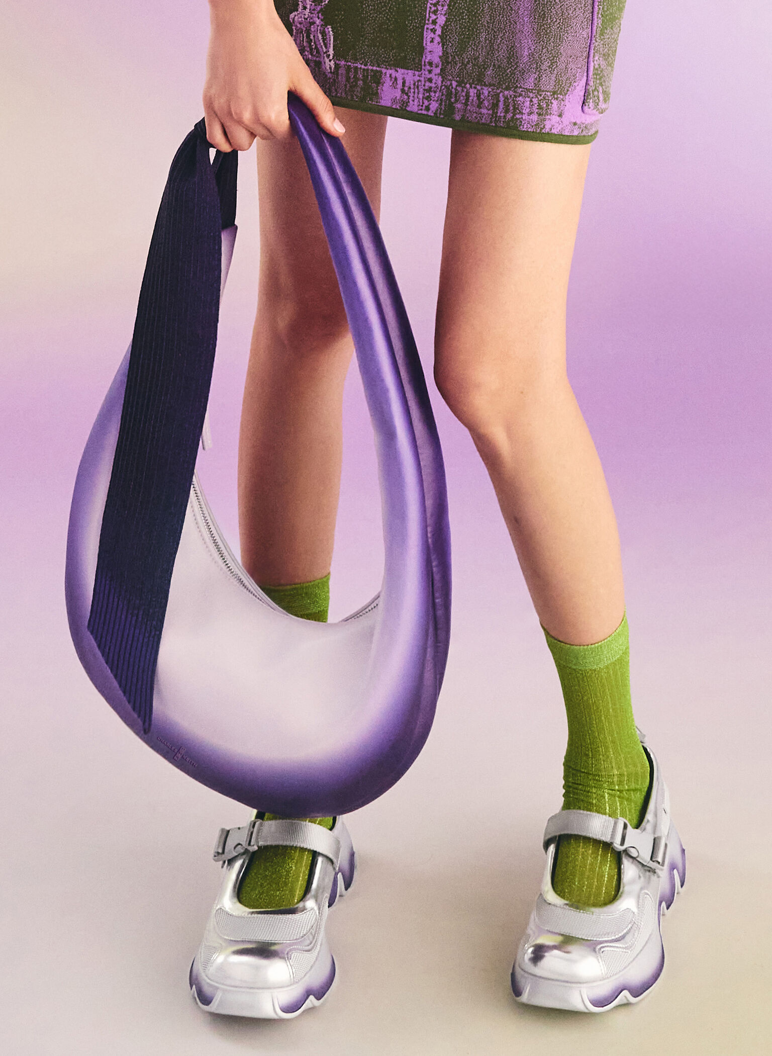 Toni Gradient Knotted Crescent Hobo Bag, Purple, hi-res