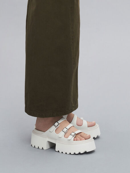 Nadine Triple-Strap Platform Sandals, White, hi-res