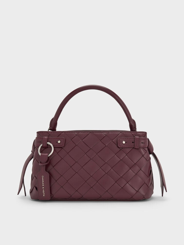 Ivette Woven Top Handle Bag, Wineberry Red, hi-res