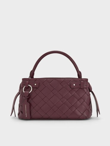 Ivette Woven Top Handle Bag, Wineberry Red, hi-res