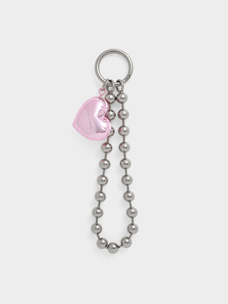 Metallic Heart Beaded Charm, Silver, hi-res