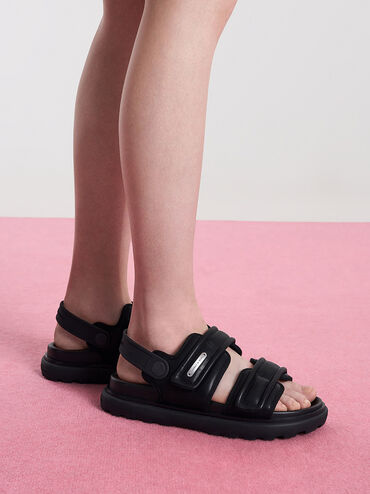 Romilly Puffy Sports Sandals, Black, hi-res
