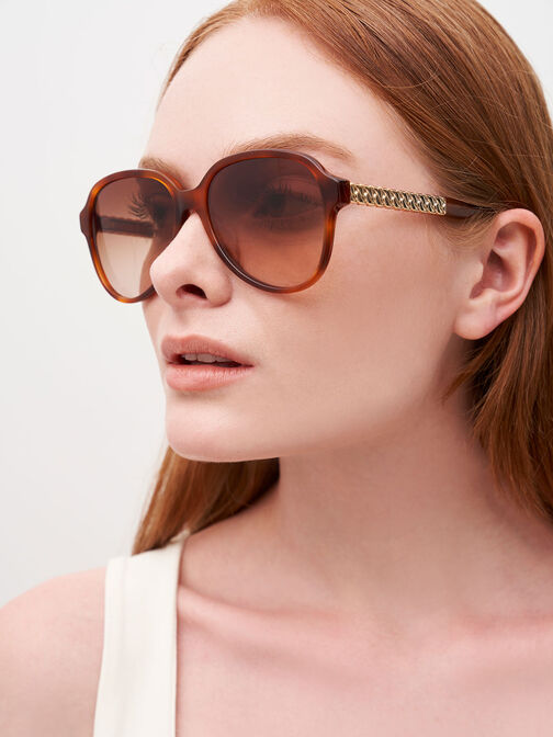 Metallic Braided Temple Acetate Aviator Sunglasses, T. Shell, hi-res