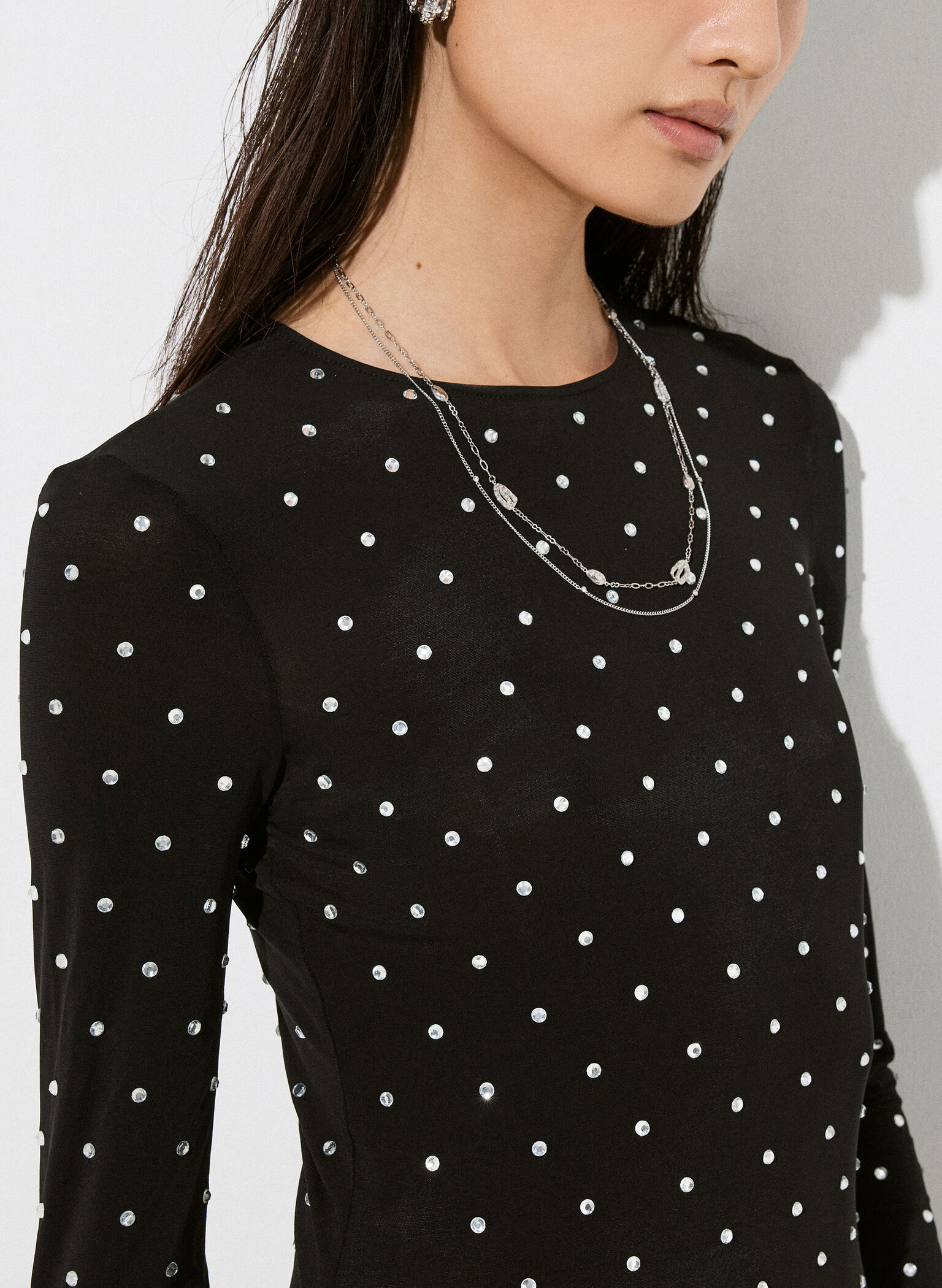Aine Crystal Double-Chain Necklace, Silver, hi-res