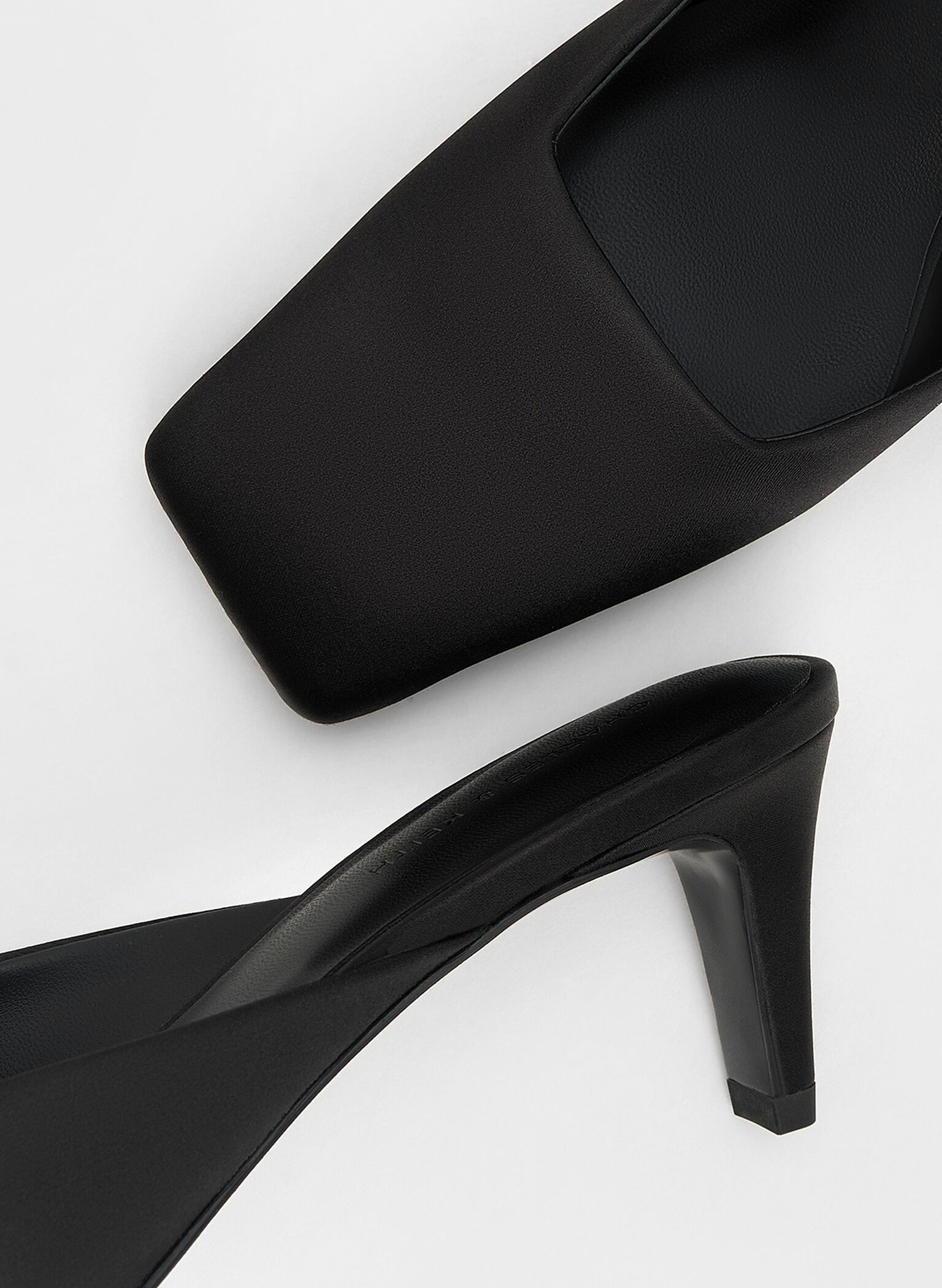 Satin Square-Toe Blade-Heel Mules, Black Textured, hi-res