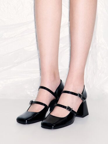 Patent Double-Strap D'Orsay Pumps, Black Patent, hi-res