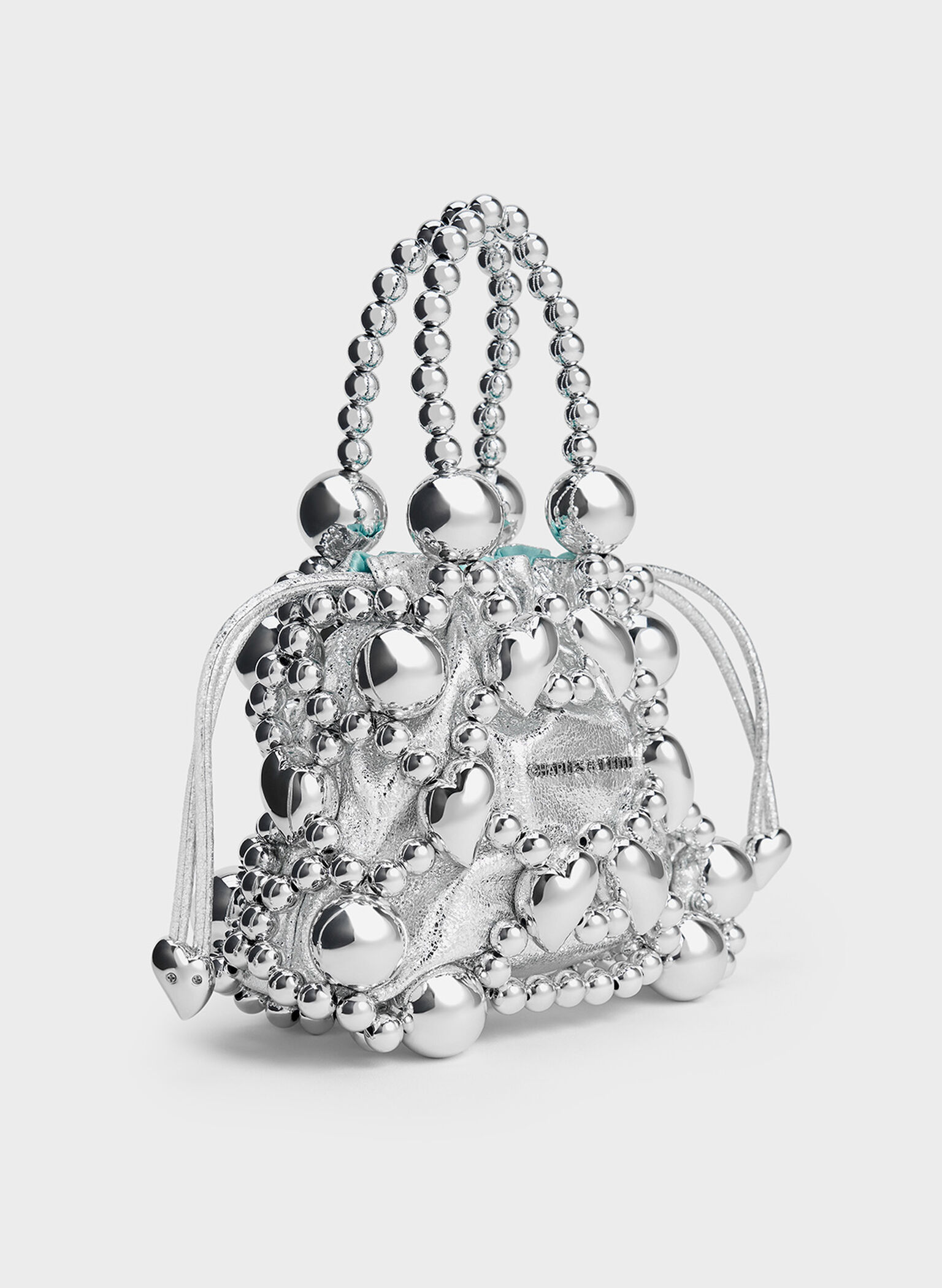 Gift Set: Metallic Beaded Top Handle Bag, Silver, hi-res
