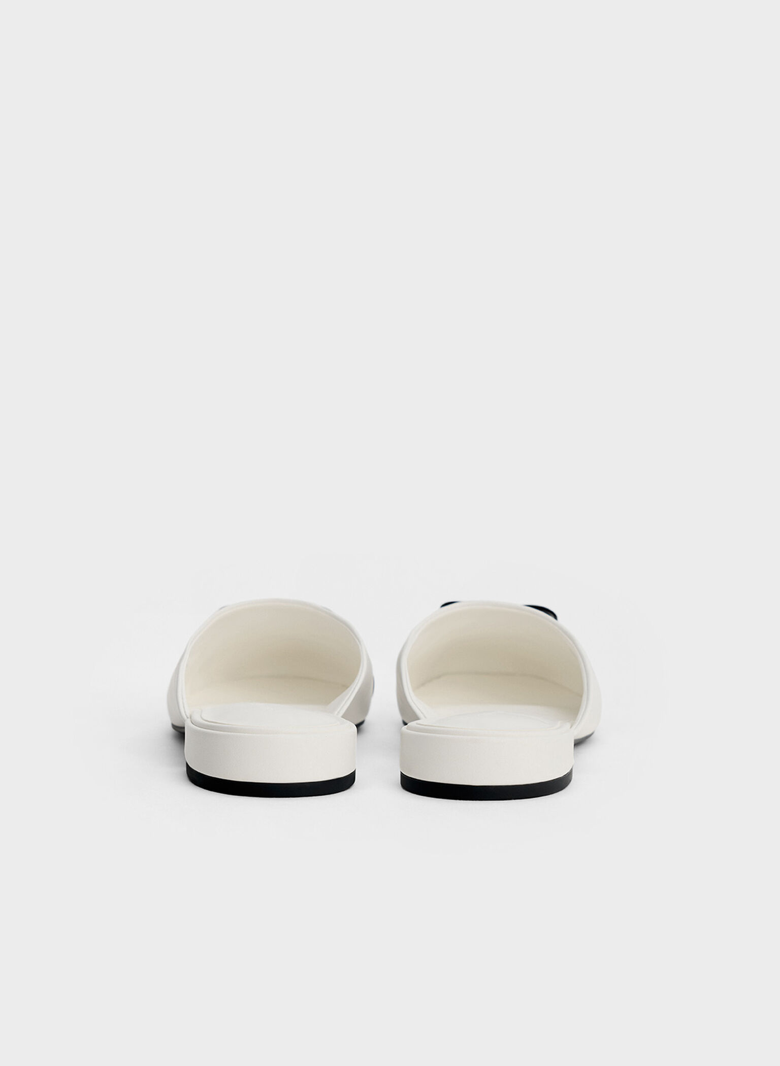 Bow Cap-Toe Mules, White, hi-res