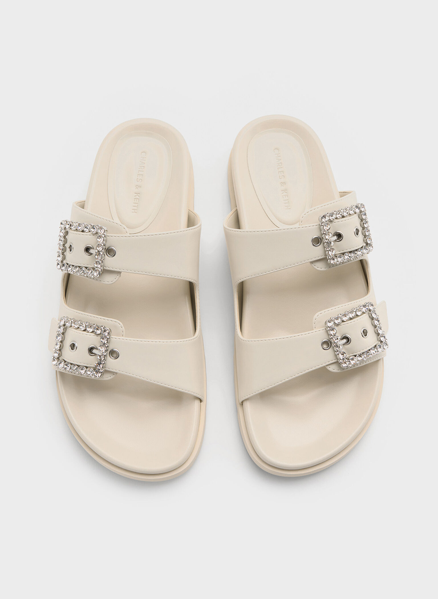 Gem-Buckle Double-Strap Sandals, Chalk, hi-res