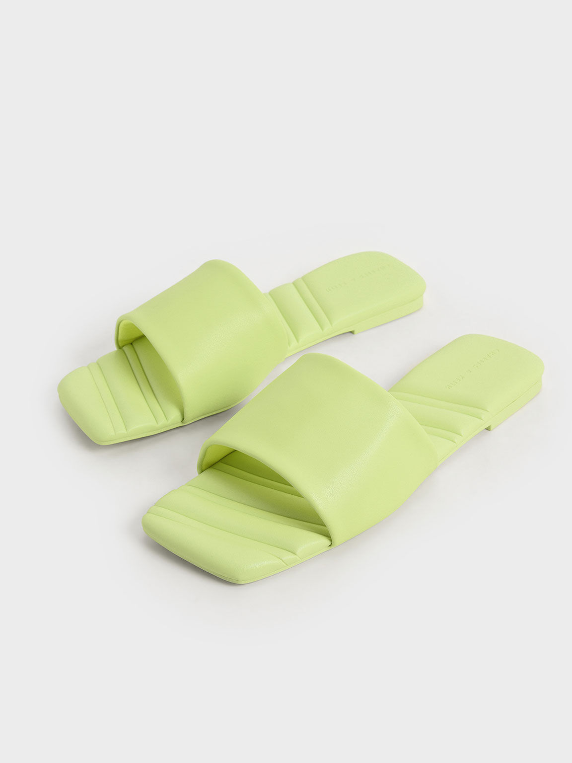 Square Toe Padded Slide Sandals, Light Green, hi-res