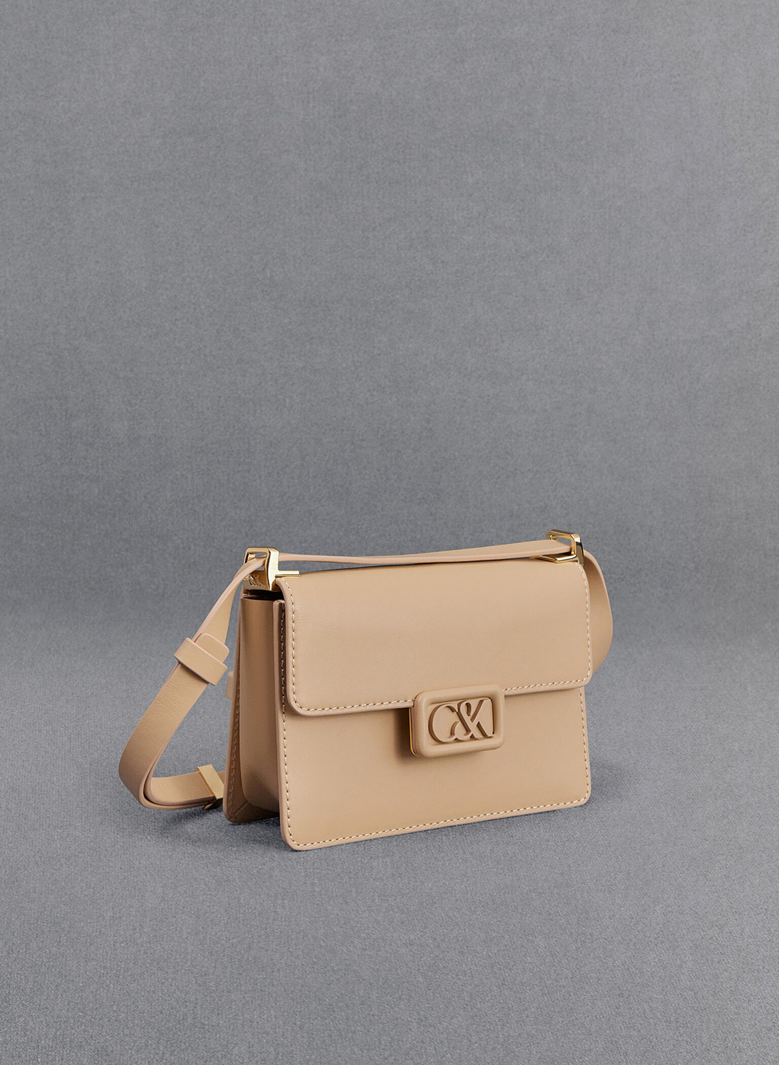 Leather Boxy Bag, Nude, hi-res