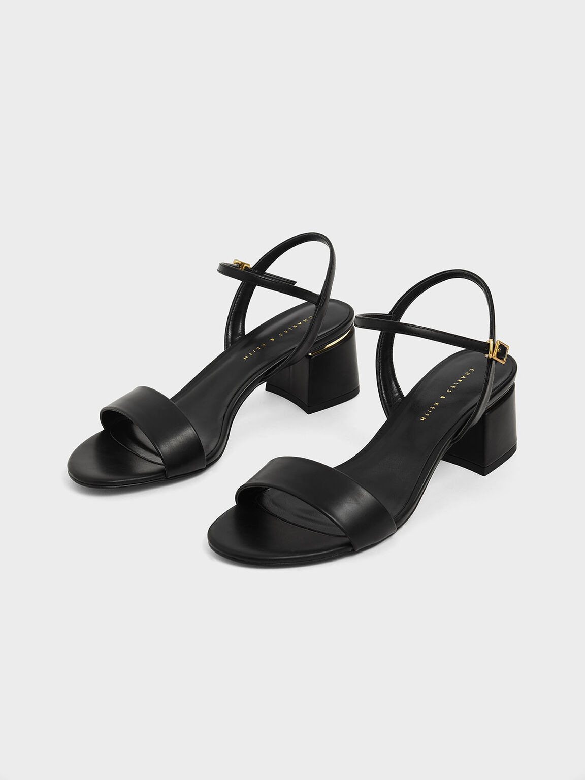 Black Open Toe Ankle Strap Block Heel Sandals - CHARLES & KEITH UK