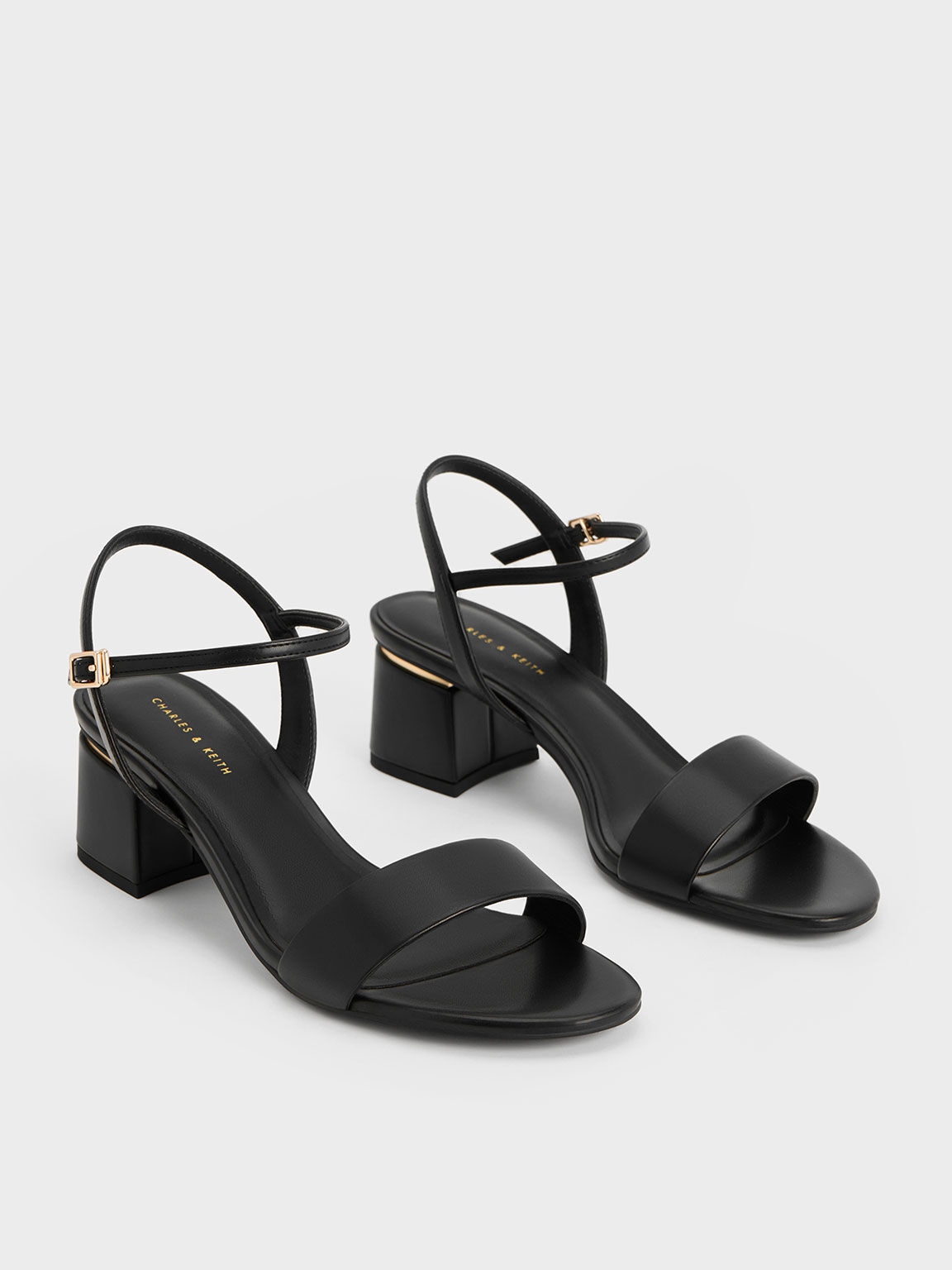 Black Open Toe Ankle Strap Block Heel Sandals - CHARLES & KEITH UK