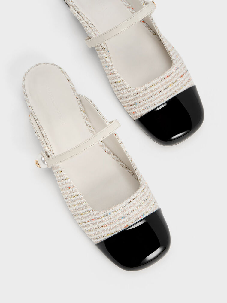 Aeryn Tweed Pearl Embellished Flat Mules, Cream, hi-res