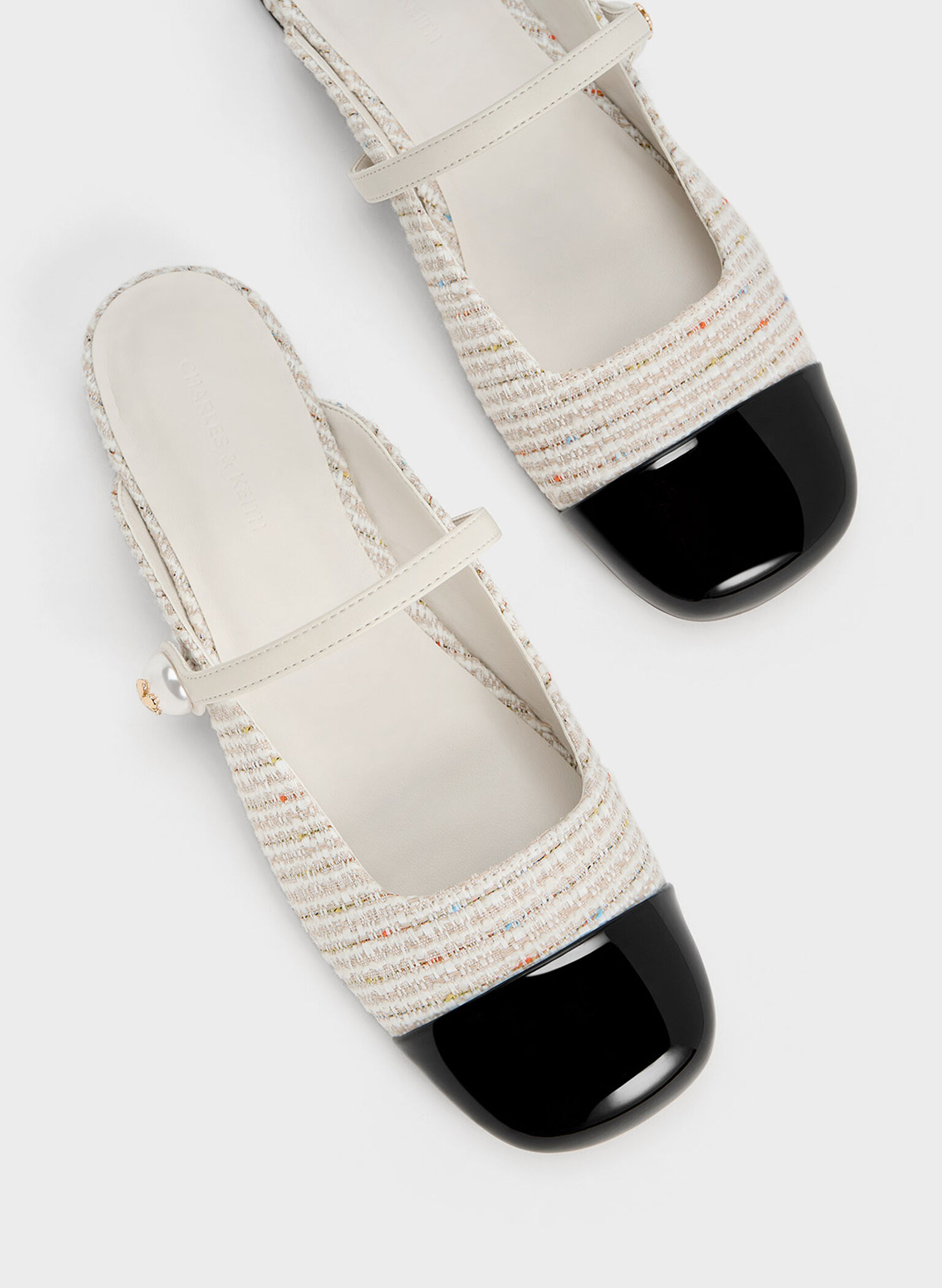 Aeryn Tweed Pearl Embellished Flat Mules, Cream, hi-res