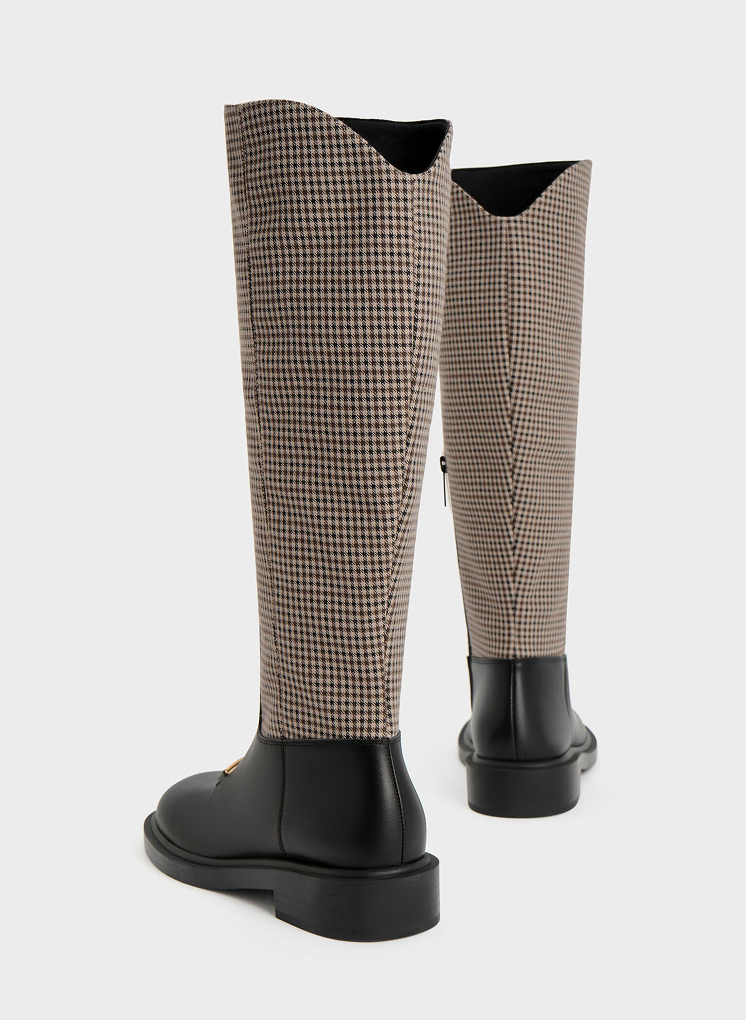 Gabine Leather Checkered Interlocking-Accent Knee-High Boots, Multi, hi-res
