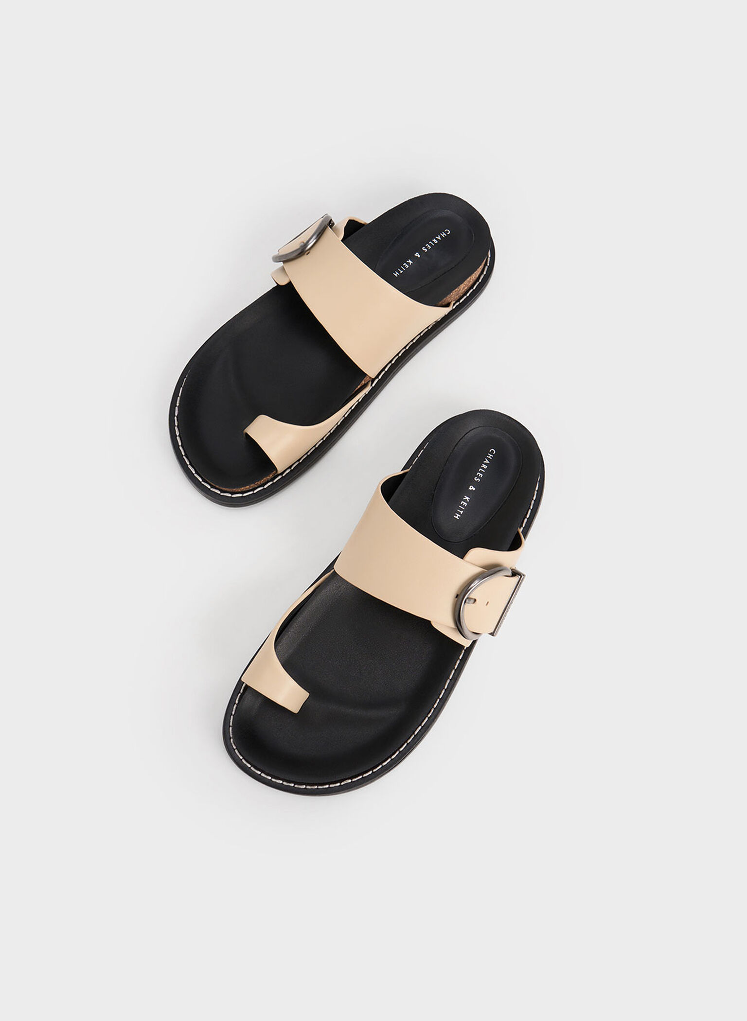 Metallic Buckle Toe-Ring Sandals, Sand, hi-res