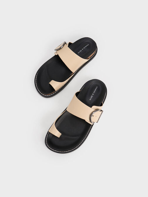 Metallic Buckle Toe-Ring Sandals, Sand, hi-res