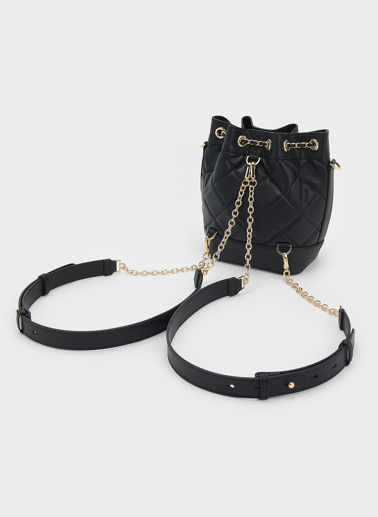 Julia Quilted Two-Way Bucket Bag, Black, hi-res