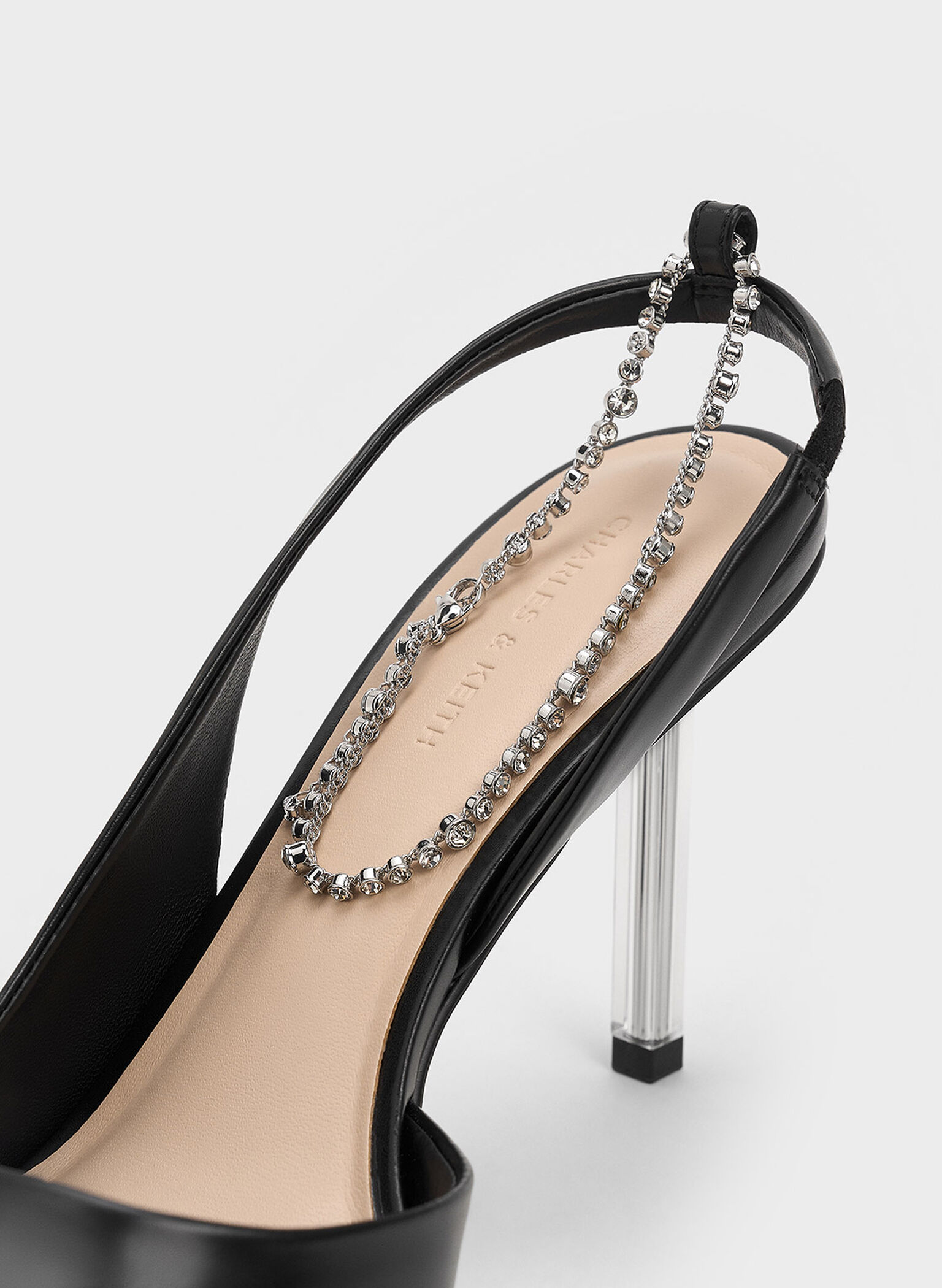 Crystal-Chain Ankle-Strap D'Orsay Pumps, Black, hi-res