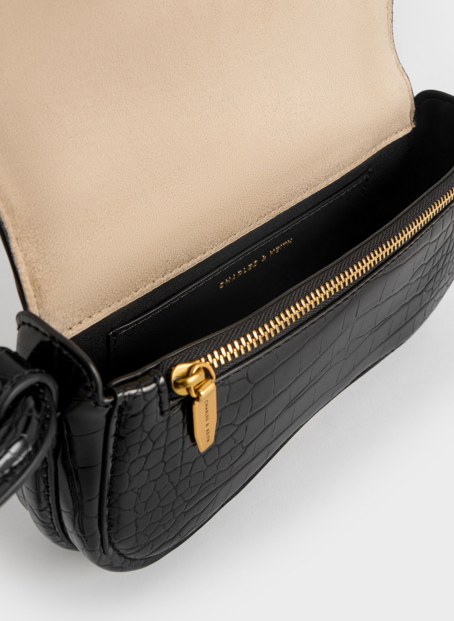 Mini Kora Croc-Effect Metallic-Accent Elongated Bag, Black, hi-res