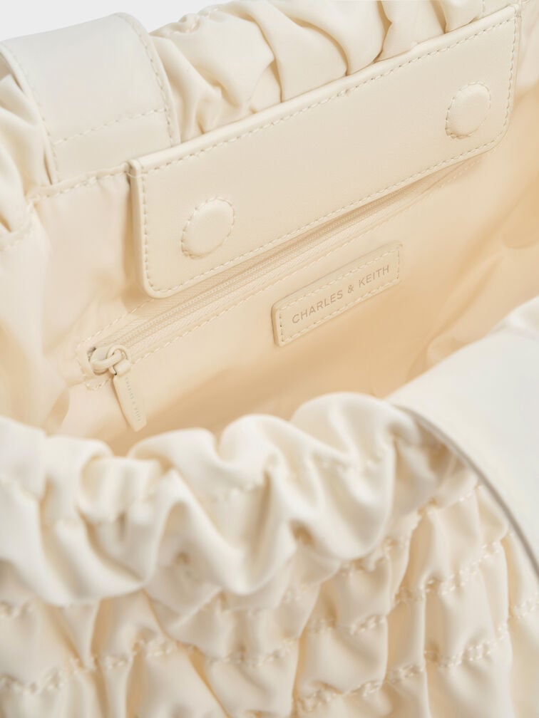 Klio Nylon Ruched Tote Bag, Cream, hi-res
