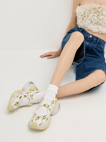 Floral-Print Bow Mary Jane Sneakers, Multi, hi-res
