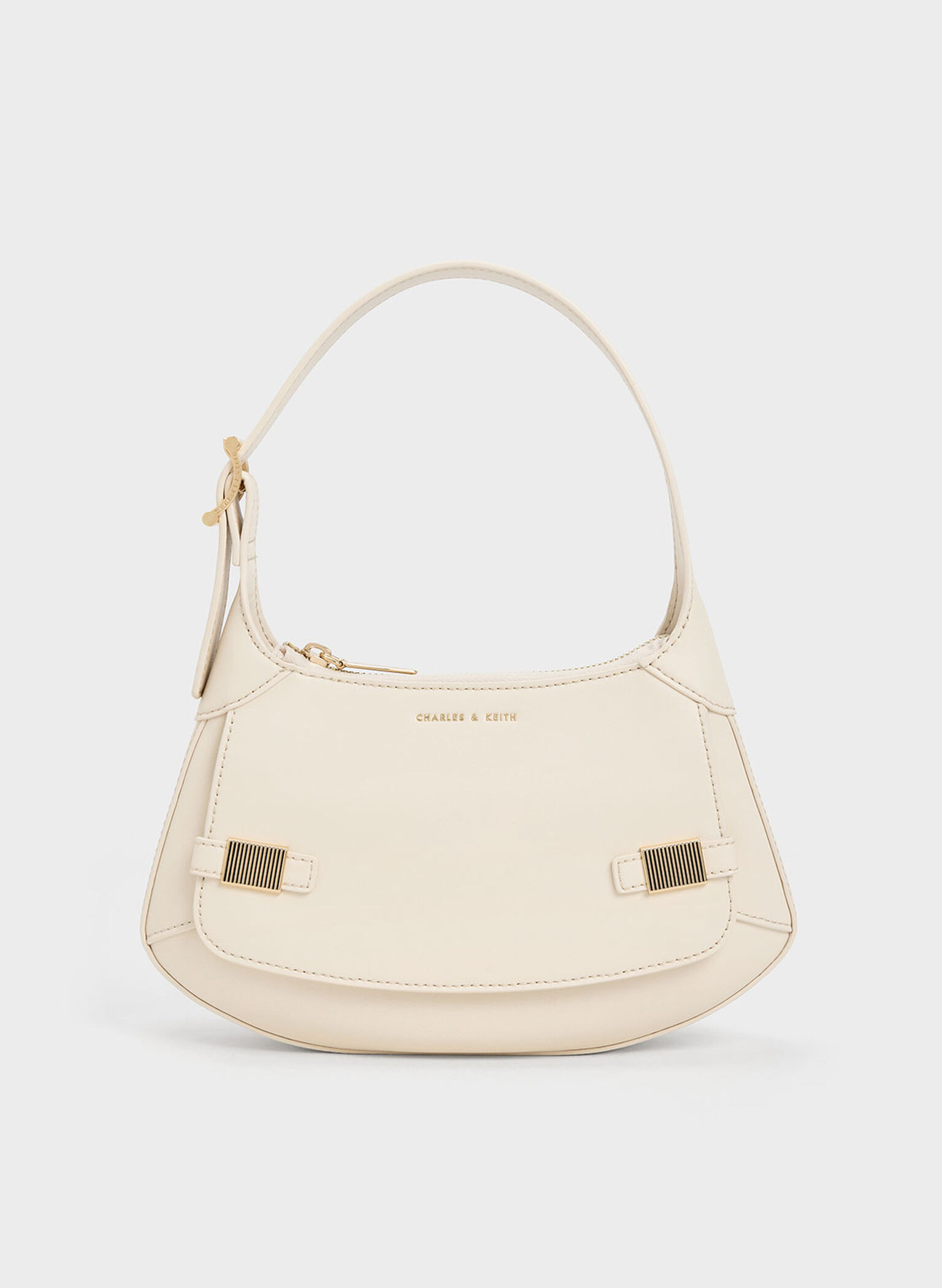 Metallic-Accent Curved Shoulder Bag, Chalk, hi-res