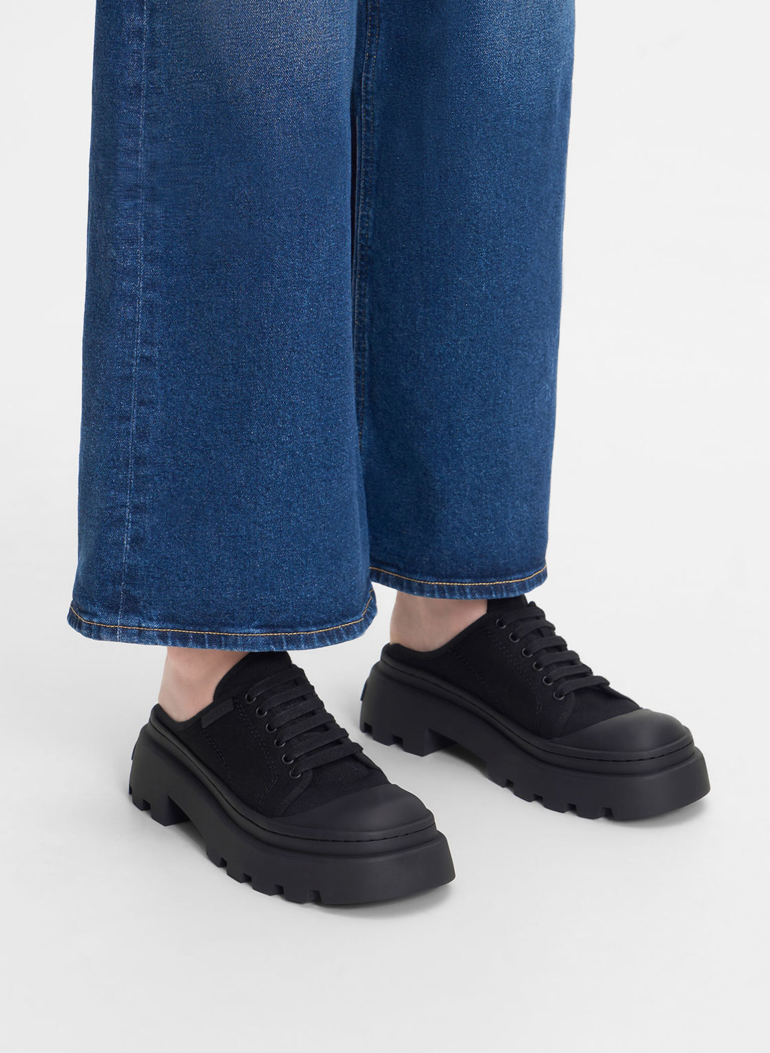 Canvas Backless Sneakers, Black, hi-res