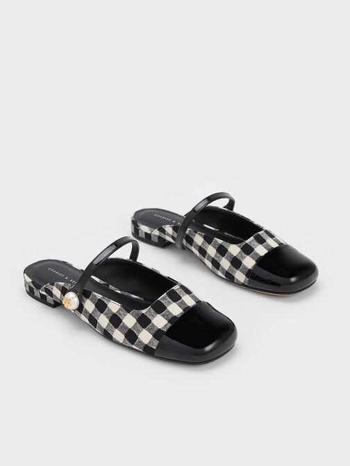 Pearl Embellished Gingham Flat Mules, Multi, hi-res