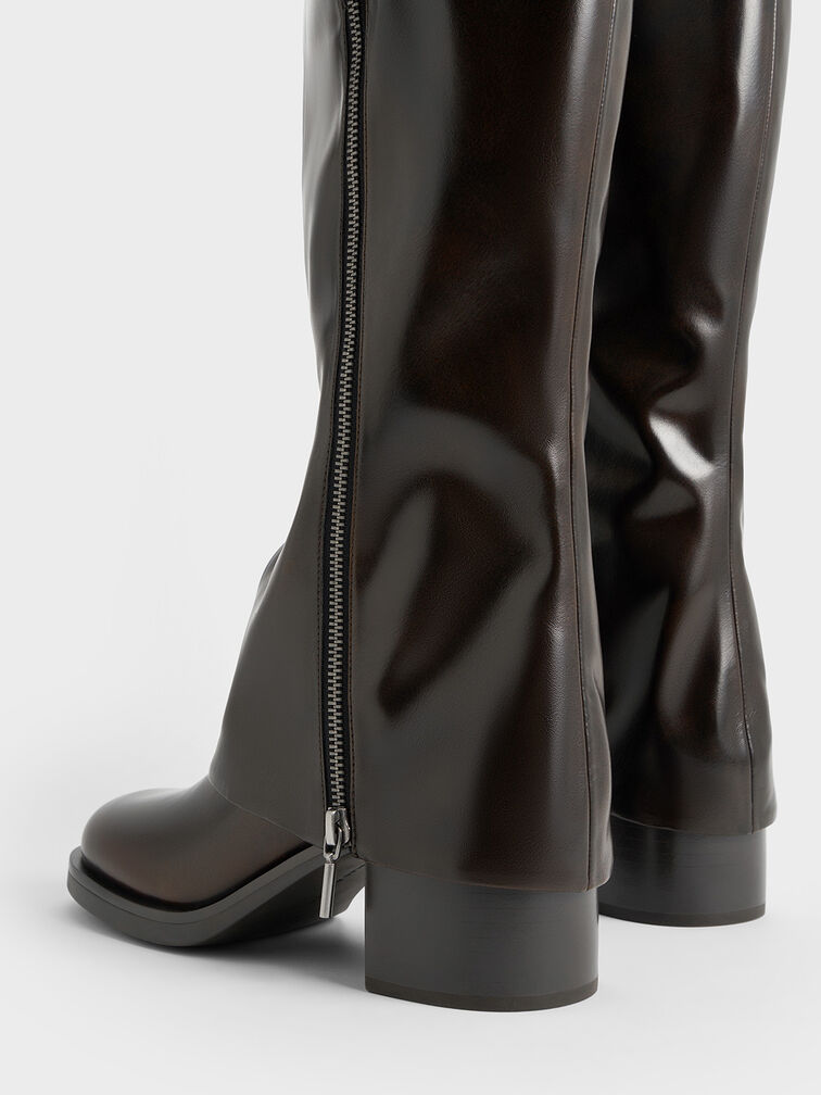 Louise Side-Zip Knee-High Boots, Dark Brown, hi-res