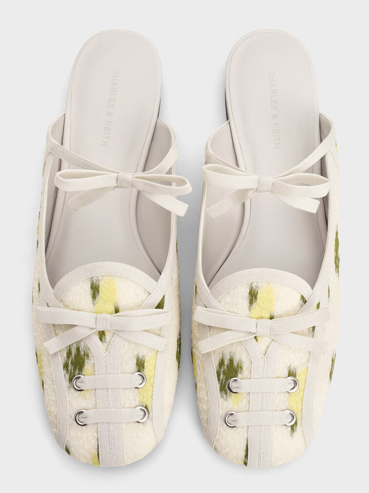 Floral-Print Lace-Up Bow Ballet Mules, Multi, hi-res