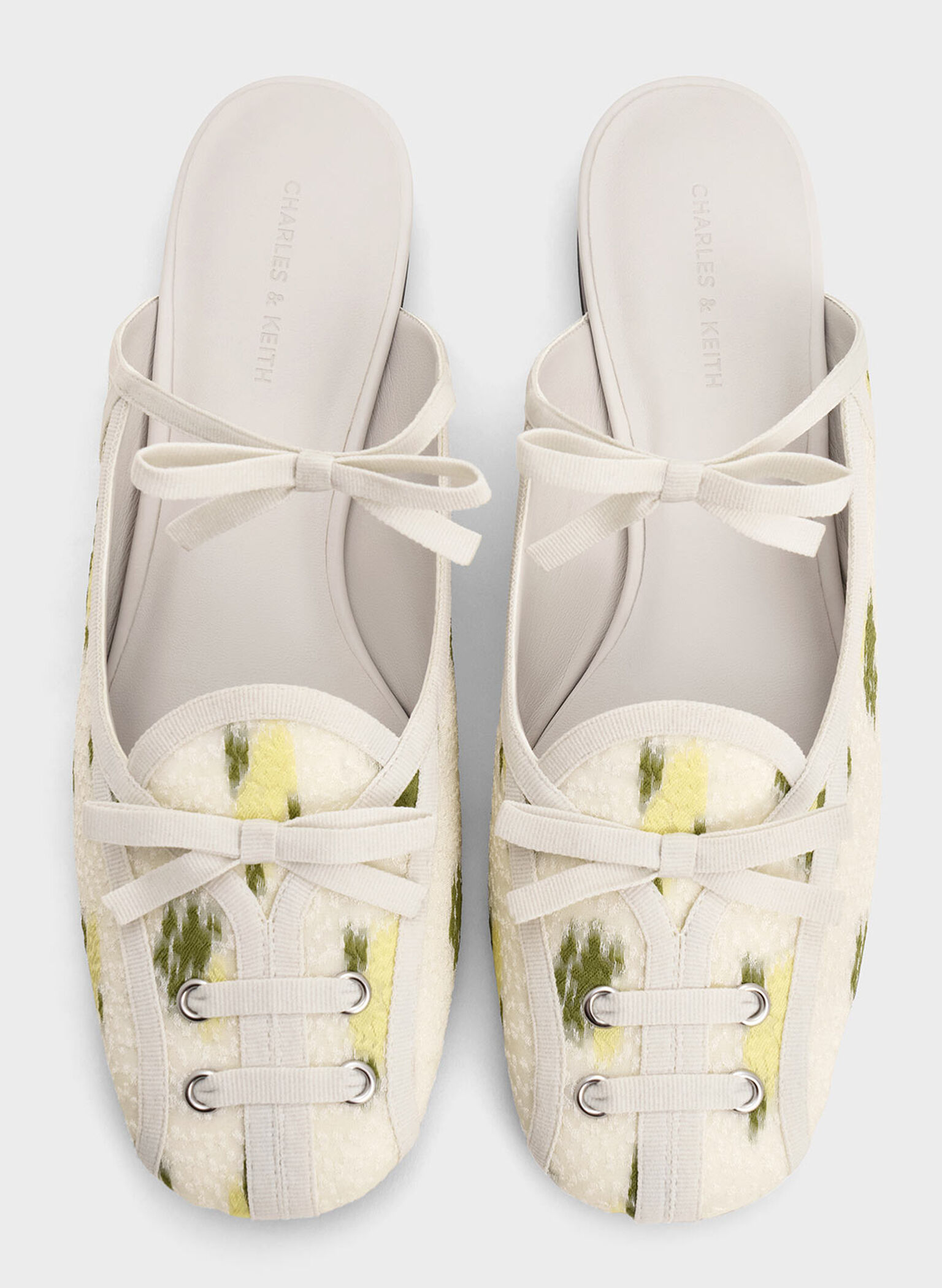 Floral-Print Lace-Up Bow Ballet Mules, Multi, hi-res