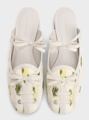 Floral-Print Lace-Up Bow Ballet Mules, Multi, hi-res