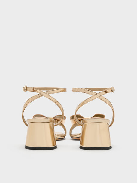 Lu Metallic Leather Bow Heeled Sandals, Gold, hi-res