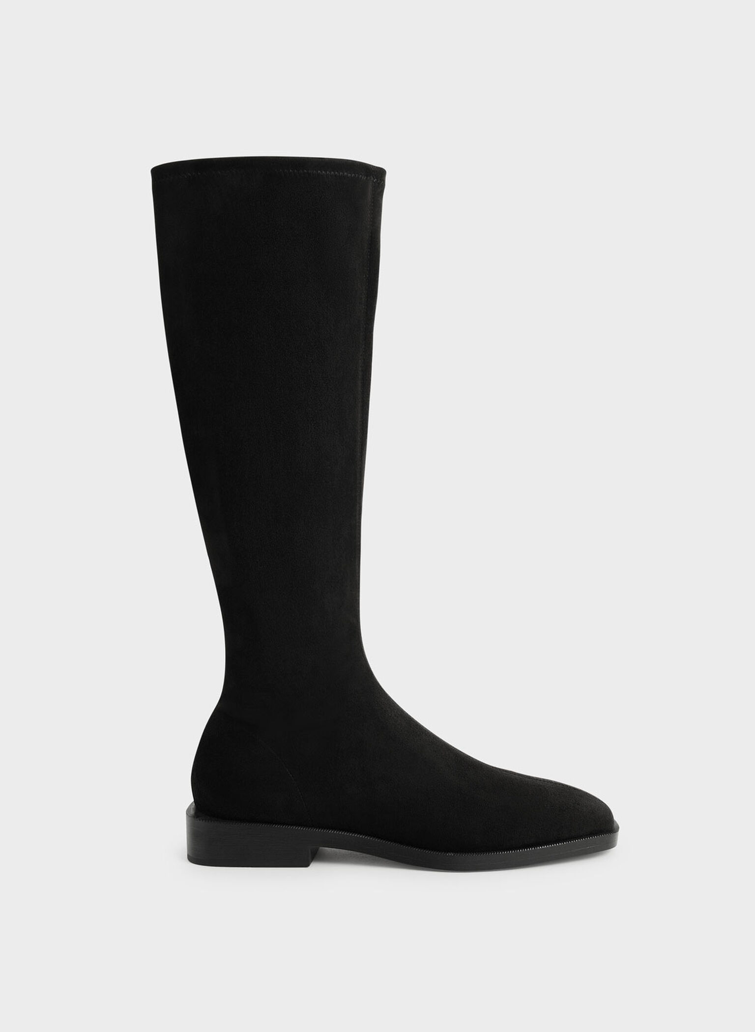 Sasky Faux Suede Knee High Flat Boots, Black Textured, hi-res