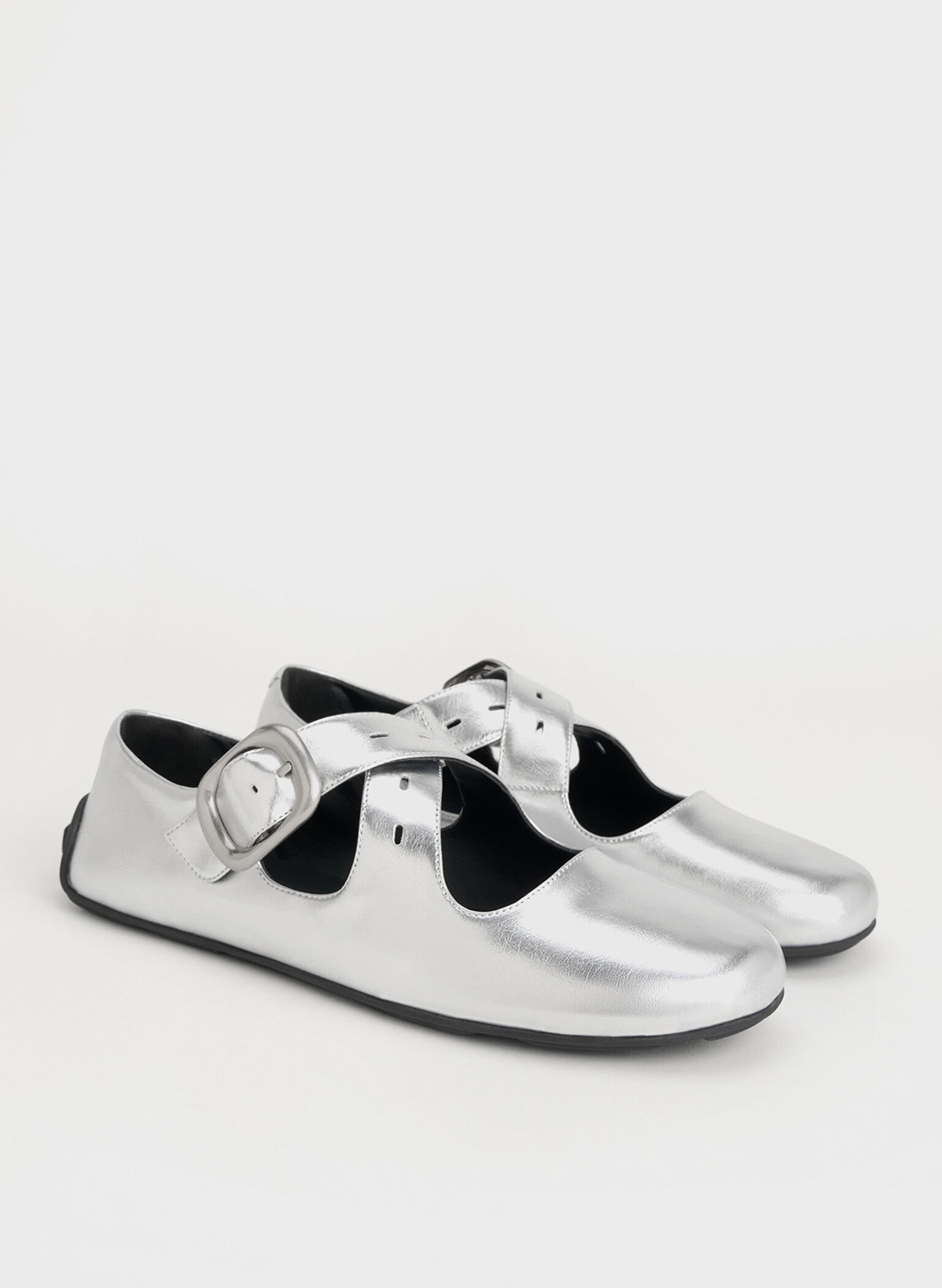 Metallic Crossover-Strap Mary Janes, Silver, hi-res