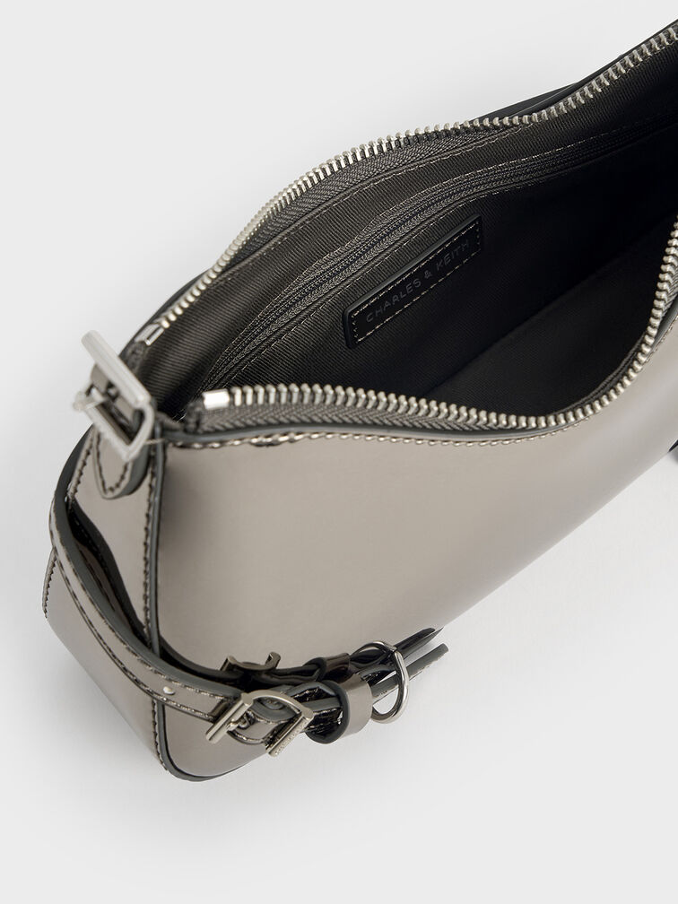Sloane Metallic Shoulder Bag, Pewter, hi-res